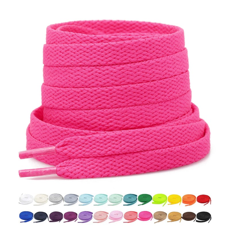 Stepace [2 Pairs Flat Shoe Laces for Sneakers 5/16" Width 30"-72" Length 26 Color Shoelaces Hot Pink 45"(114 cm) - Image 1